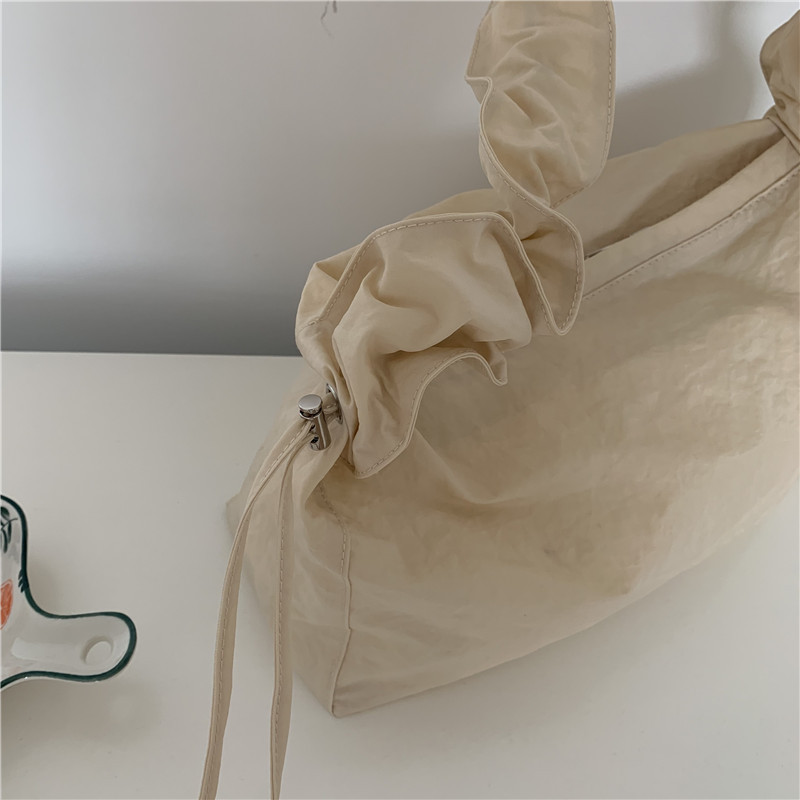 Canvas Bag Women's Korean-style Single-shoulder Pleated Drawstring Canvas Bag Small Fresh Artistic Solid Color Portable Crossbody Casual Women's Bag_voghion.com