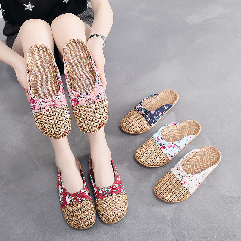 Summer Ya Grass Woven Sandals Women's Linen Slippers Home Indoor Non-slip Floor Thick Bottom Rattan Grass for Men Home