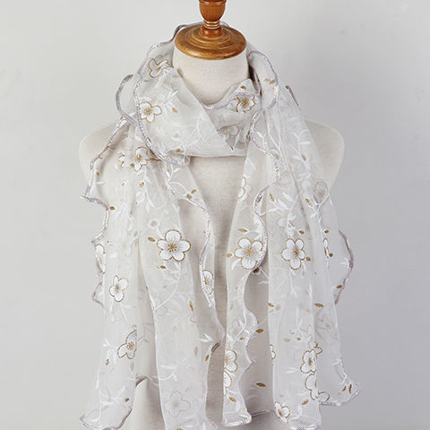 Covered wooden ear printed leaves flower women's autumn and winter long scarf silk scarf printed lace scarf women's factory direct sales