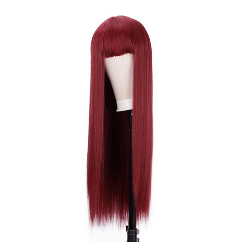 Orange wig women's long straight hair cross-border e-commerce European and American fashion dyed long hair chemical fiber headgear overseas one-piece delivery