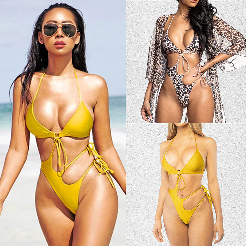 New European and American foreign trade swimsuit women's one-piece swimsuit sexy three-point bikini leopard point Amazon bikini