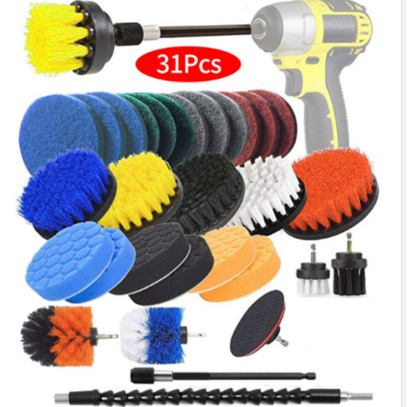 Cross-border Hot Sale Electric Drill Brush 31-piece Electric Cleaning Set Kitchen and Bathroom Wall Cleaning Brush Head Set
