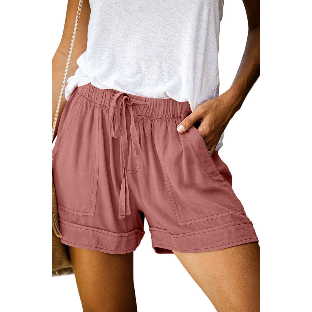 Amazon WISH Loose Wide-Leg Relaxed Shorts Summer New European and American Women's Fashion High-Waisted Elastic Belt Shorts
