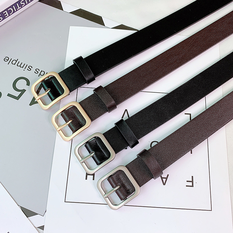 Korean Style New Belt chic Retro Rectangular Silver Buckle Women's Belt Student Wide Trouser Jeans