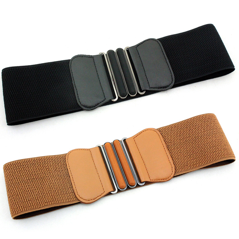Korean Style Women's dress Double Oval Pair Buckle Elasticated Belt Decorative Women's Hand-feel Patent Leather Wide Waist Seal Three Sizes