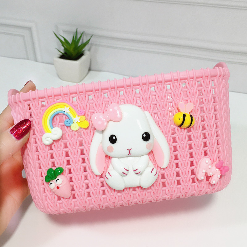 Cartoon Storage Basket Cute Desktop Storage Various Storage Rattan-like Plastic Basket Finishing Basket Snack Storage Frame