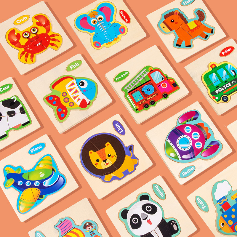 Wooden children's toy cognitive three-dimensional cartoon pattern puzzle toy early education educational wooden puzzle toy
