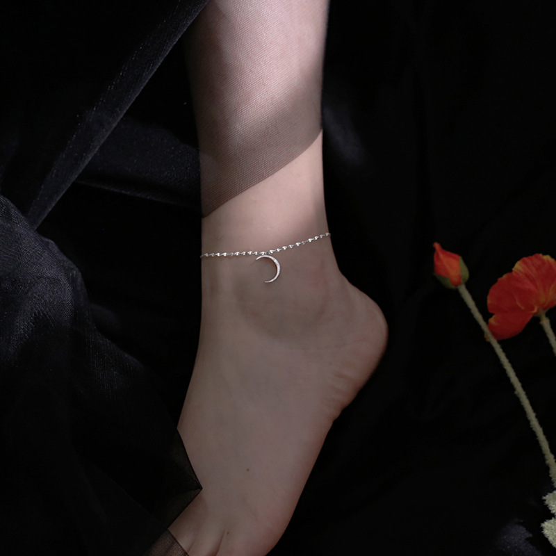 Flash Diamond Moon Anklet Women's Niche Design Fashion 2021 Trendy Cold Style Simple Korean Style Internet Celebrity Student Jewelry