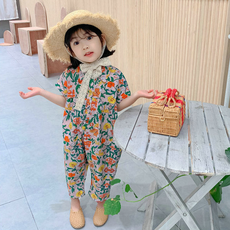 Girls' floral Korean-style one-piece summer dress, 24th new model, foreign trade children's clothing, dropshipping for 3-8 years old