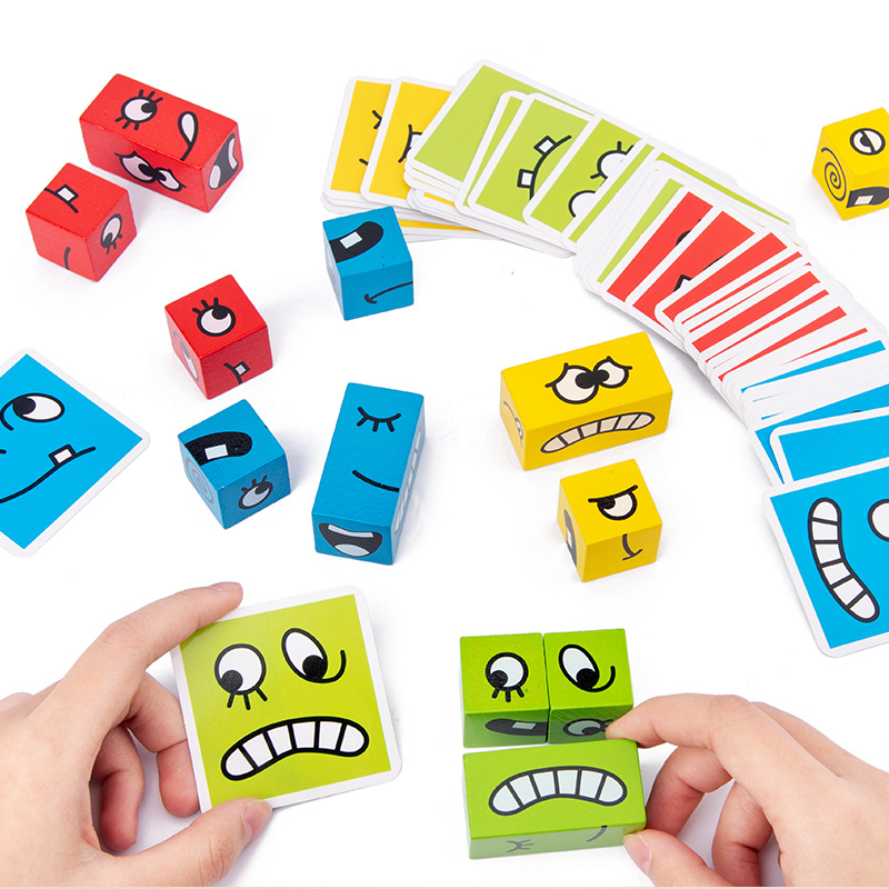 New Face-changing Rubik's Cube Building Blocks Children's Toys Benefit Intelligence Parent-child Board Games Wooden Challenge Level Toys