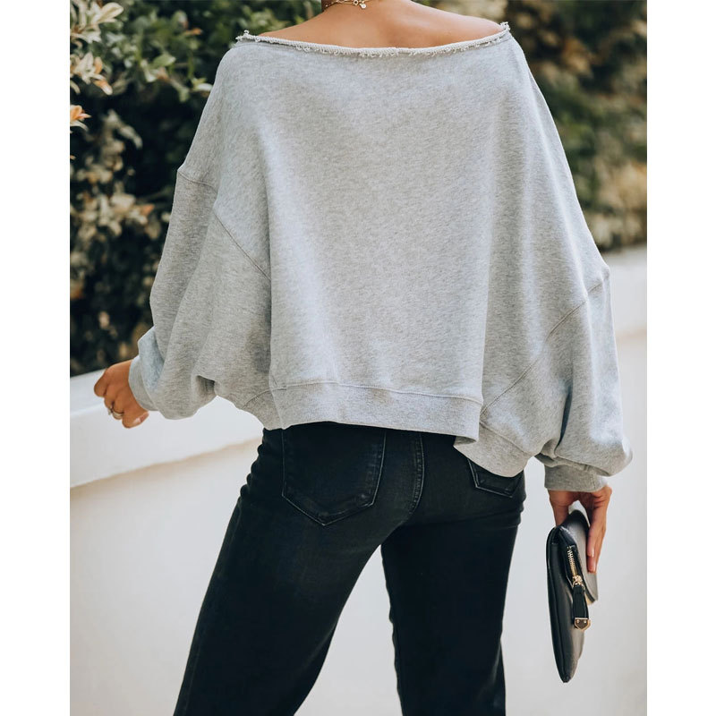 Spring 2024 New Amazon loose off-neck top cross-border women's casual commuter long sleeve insT T-shirt for women