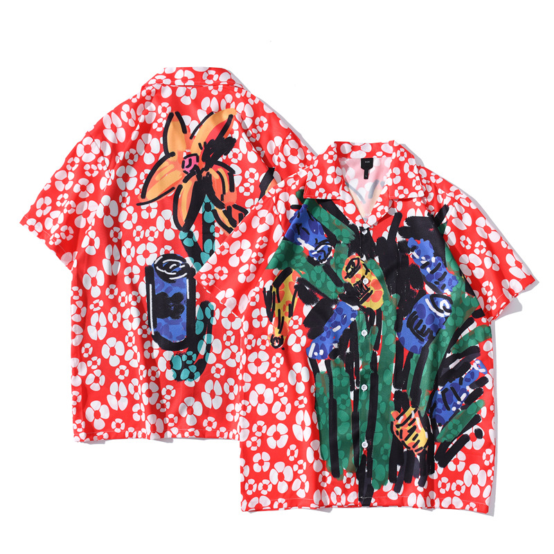 vintage Vacation Style vintage Abstract Printed Shirt Men's and Women's Short-sleeved Thin Loose Lazy Style Shirt Jacket
