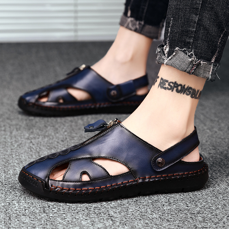 Summer leather sandals breathable sports handmade plus size men's casual shoes versatile daily beach sandals British foreign trade