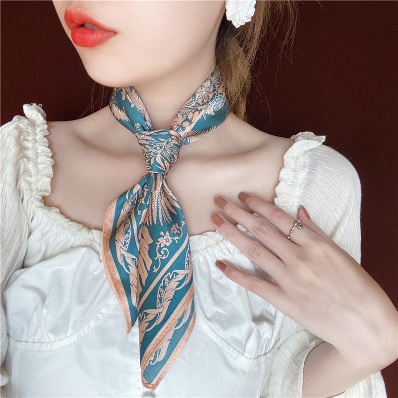 Silk Scarf Women's All-match Spring and Autumn Thin Silk Small Square Scarf Temperament Decorative Small Scarf Mulberry Silk Scarf Hair Belt Accompanying Gift
