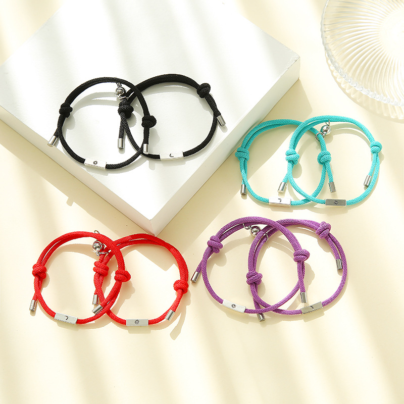 2020 new alloy sun and moon couple bracelet a pair of magnets attract girlfriends hand rope jewelry wholesale foreign trade