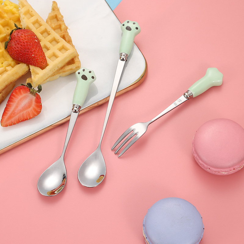 Stainless steel coffee spoon ice spoon cartoon children's spoon Fork long handle sand ice spoon dessert honey spoon mixing spoon