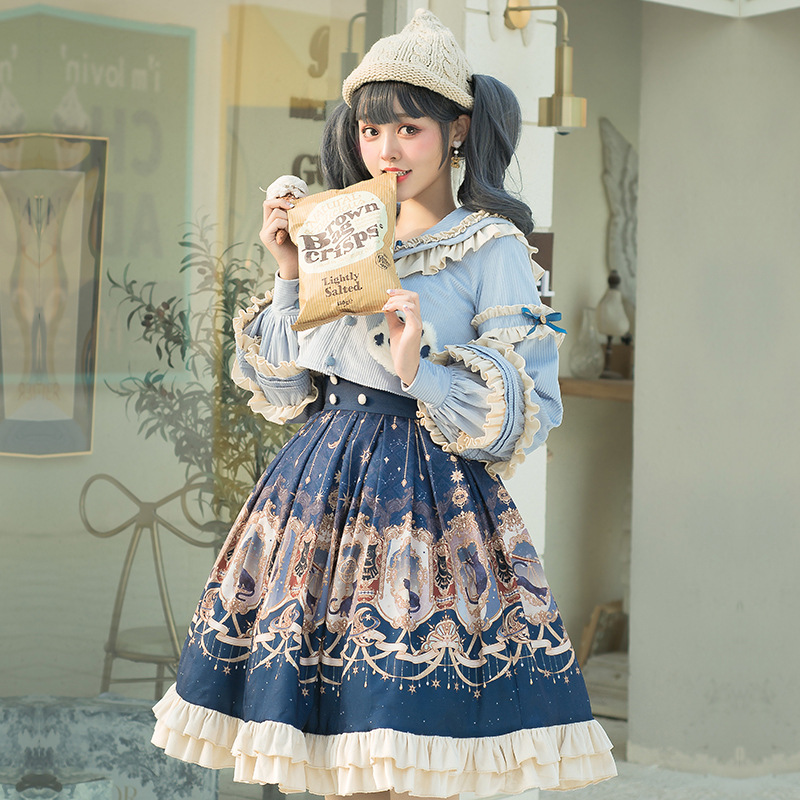 Sakura Love Original lolita Small Skirt Explore Star SK Retro Palace Style Skirt + Autumn and Winter Cloak