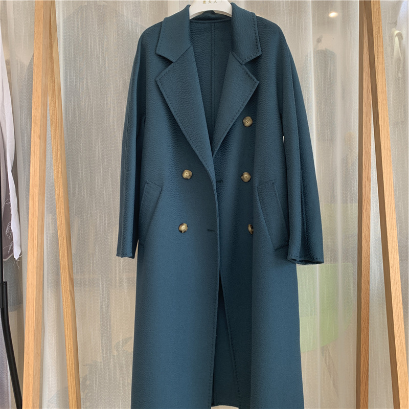 2023 autumn and winter new double-sided cashmere overcoat women's long high-end water ripple overcoat double-sided woolen overcoat women_voghion.com