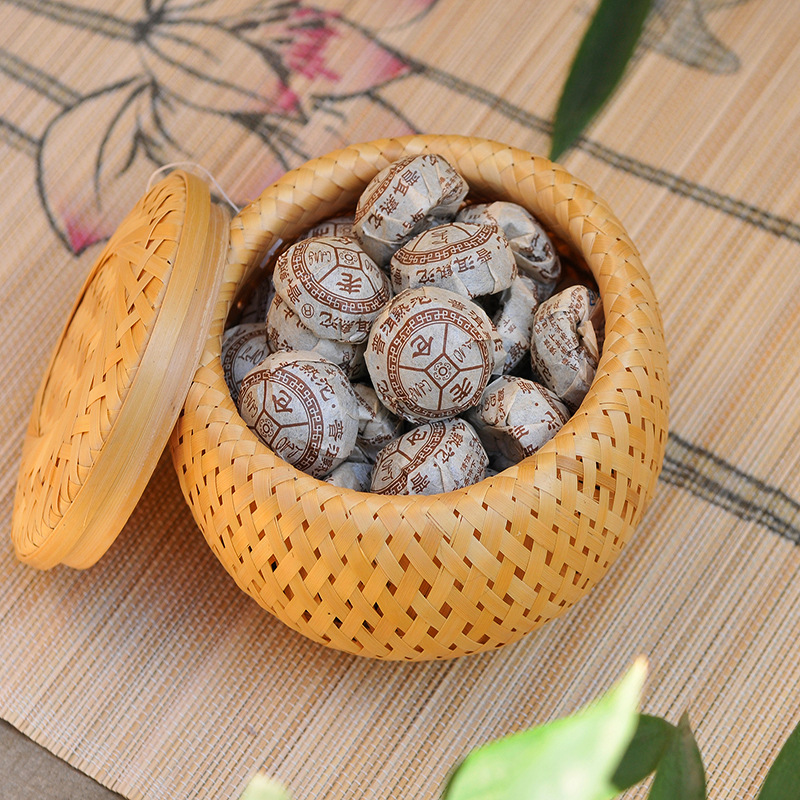 Bamboo Small Bamboo Basket Double Layer Hollow Small Mini Box Bamboo Packaging Box Creative Fleshy Flower Pot Bamboo Tea Pot