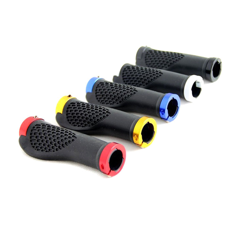 Ergonomic rubber locking bicycle handle grip aluminum alloy small pair handle Horn set non-slip Silk spot
