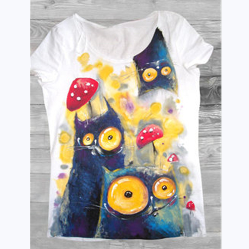 Spot 2022 Summer New Top Amazon Explosions European and American Hot Selling Fashion Big Eye Cat Printed T-shirt for Women