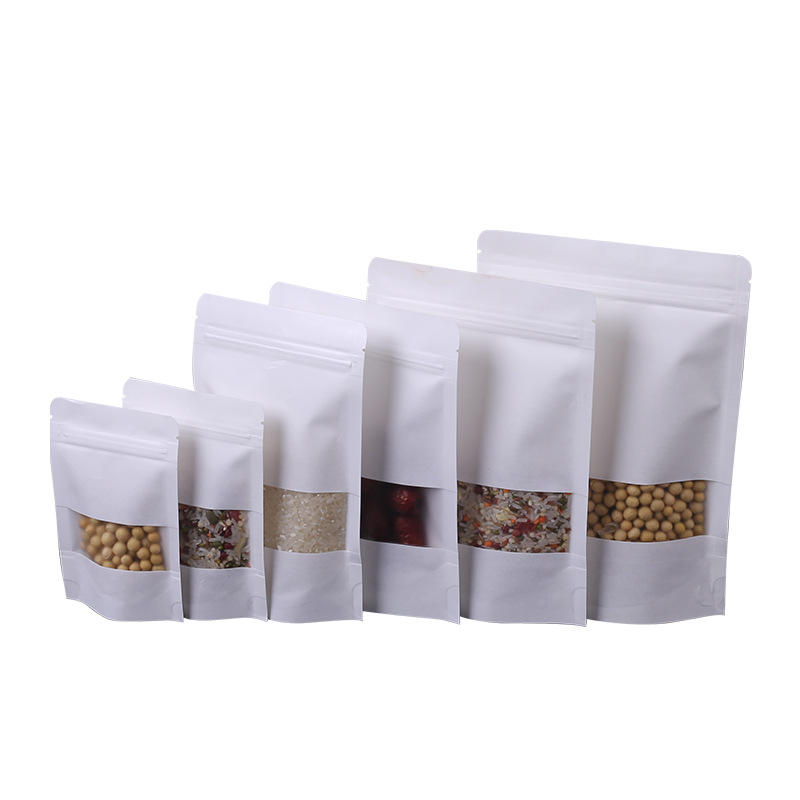 Factory wholesale kraft packaging paper bag window transparent frosted self-sealing bag white food packaging bag sealed bag