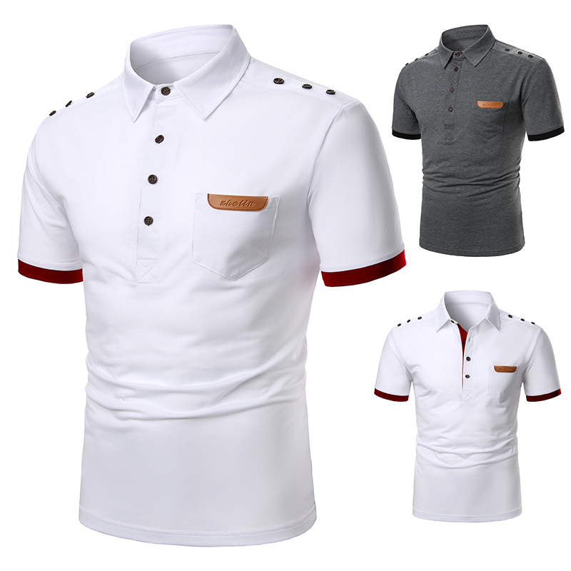 Men's Short-sleeved T-shirt Solid Color Casual Collocation Denim Decoration Design Fashion Dynamic Men's Short-sleeved T-shirt DB24