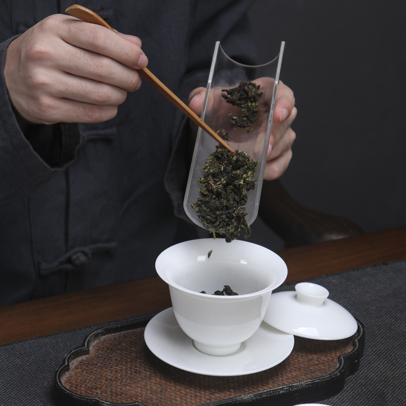 Suet Jade White Porcelain Sancai Bowl Ceramic Household Tea Bowl Kung Fu Tea Set Large Single Tea Cup Dehua White Porcelain