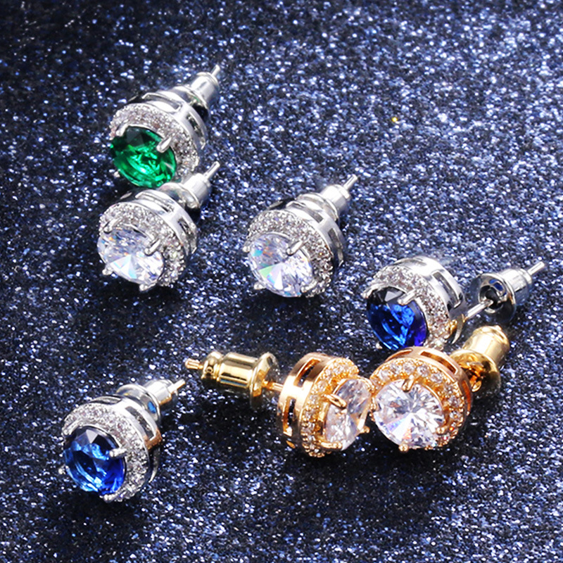 Cao's hot-selling earrings in Europe and America, classic versatile round colored zircon earrings, ladies fashion accessories wholesale 
