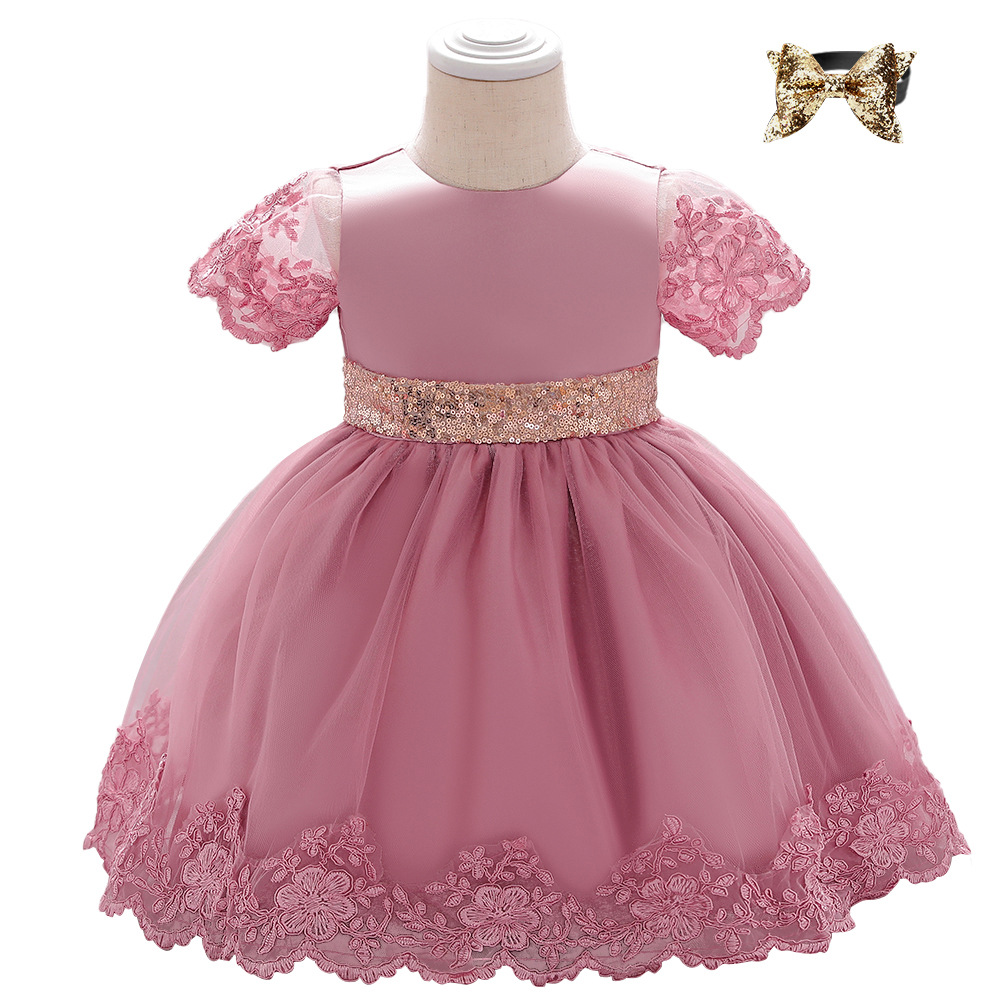 Europe and the United States Amazon source girls puffy princess skirt bow sequins baby dress children's photo clothing