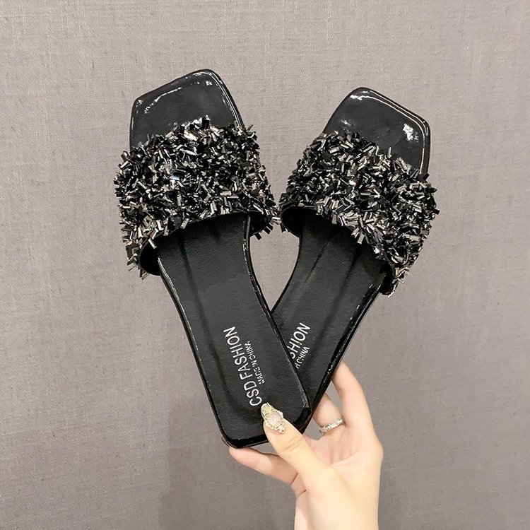 slippers women's 2020 Summer New Arrival Straight Sequin Low Heel Fashionable Korean Style women's slippers