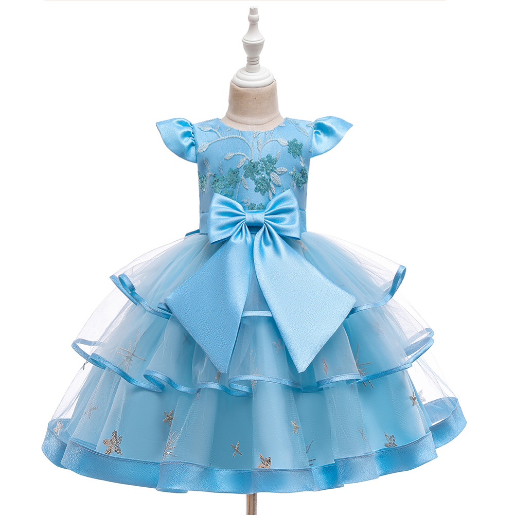2022 New Style dress Princess dress Wedding Flower Girl dress Short Sleeve Puff Cake dress High Waist Bow dress