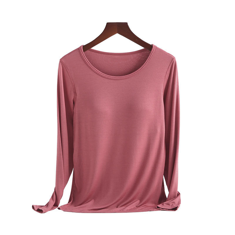 Summer and Autumn New Modal with Chest Pad Long Sleeve Loose Casual Yoga Base Shirt Women Explosion No Rim Underwear