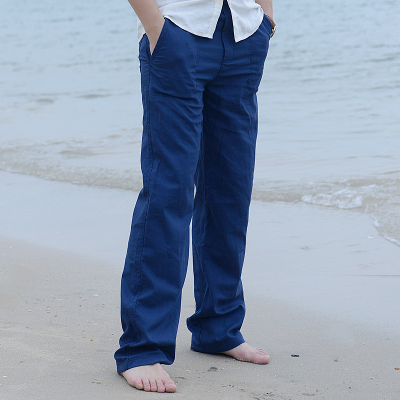 Movable Bucket Pants Linen Pants Boys Casual Pants Foreign Trade Summer Pants Cotton and Linen Pants elastic Waist Beach Pants