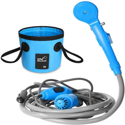 New DC12V car shower with folding bucket portable outdoor shower head convenient camping bath