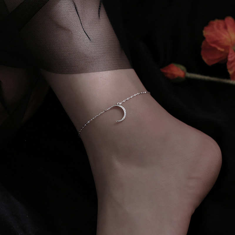 Flash Diamond Moon Anklet Women's Niche Design Fashion 2021 Trendy Cold Style Simple Korean Style Internet Celebrity Student Jewelry