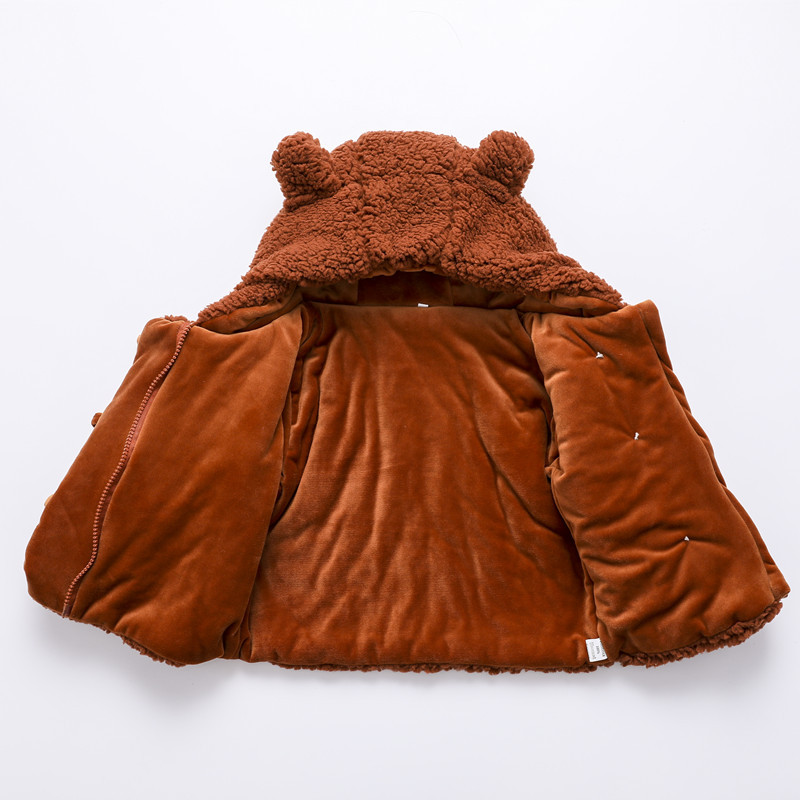 2024 Baby Bear Ears Cute Coat for Boys and Girls Solid Color Hoodie Jacket Children's Wool Sweater
