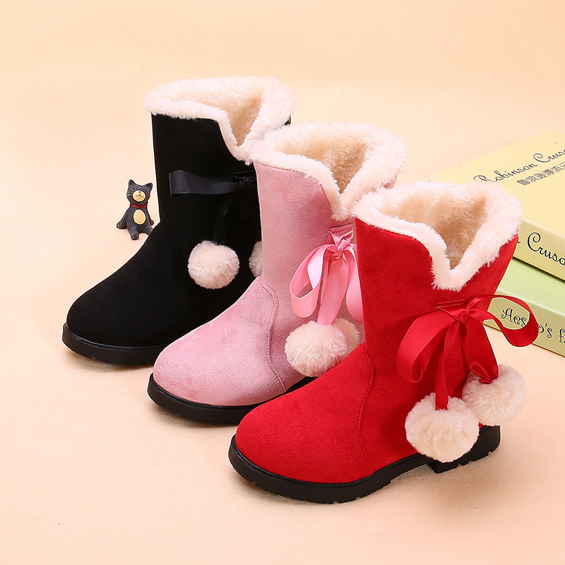 Girls' snow boots, winter 2024 new Korean style warm princess short boots for middle and older children, cotton shoes for little girls and babies
