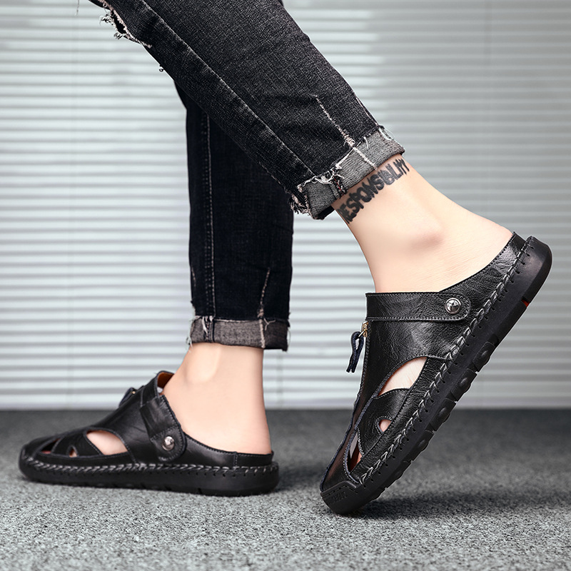 Summer leather sandals breathable sports handmade plus size men's casual shoes versatile daily beach sandals British foreign trade