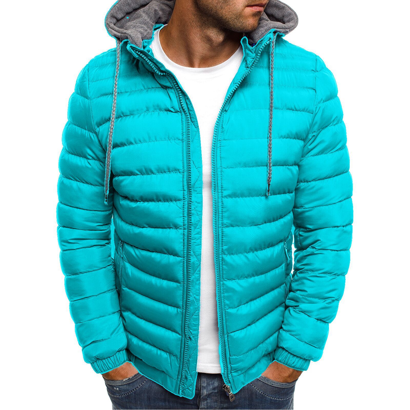 Cross-border Amazon AliExpress foreign trade Men's Korean casual solid color warm cotton-padded jacket trendy men's hooded cotton-padded jacket