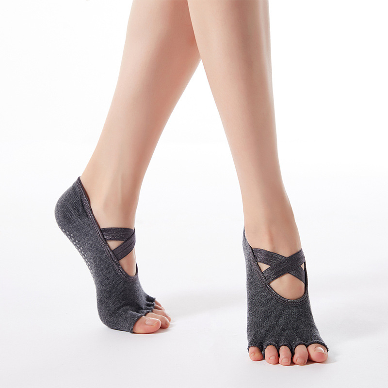 Cross-border New Cross Strap Yoga Socks Cotton Open Toe Comfortable Adult Indoor Customizable Fashion Backless Five-finger Socks