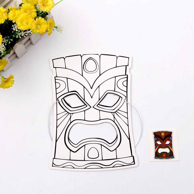 Tribal Totem Coloring Mask Children's DIY Painting Paper Props Halloween Line Draft Blank Graffiti Funny Headgear
