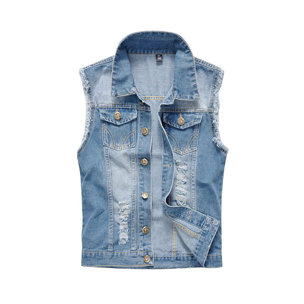 Large Size Korean Style Trendy Locomotive Men's Denim Vest Light Blue Vest