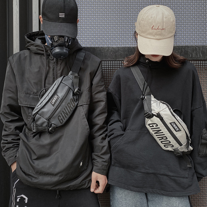 Men's Chest Bag Casual One-shoulder Crossbody Bag Instagram Style College Student Men's Street-fried Fashionable Waist Bag PU All-match 2022 New Style