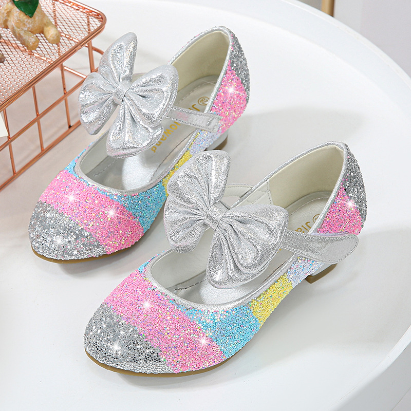 Girls' Leather Shoes Princess Shoes 2022 Spring Children's Shoes Round-toe Soft-soled Single-layer Shoes Large Children's High-heeled Princess Crystal Shoes