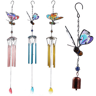 Cross-border hot wind chimes 3D butterfly iron crafts creative metal glass painted hanging ornaments manufacturers in stock