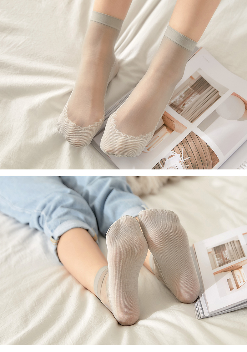 Calze sottili in cotone primaverili ed estive calze corte da donna calze da donna antiscivolo anti-uncino assorbenti del sudore calzini da donna in filo di acciaio nero_voghion.com