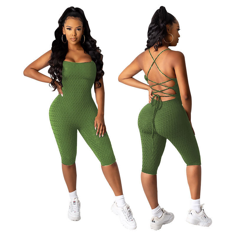 2020 European and American Foreign Trade New Amazon Explosions Sexy Strap Large Backless Yoga Shorts Sports Jumpsuit