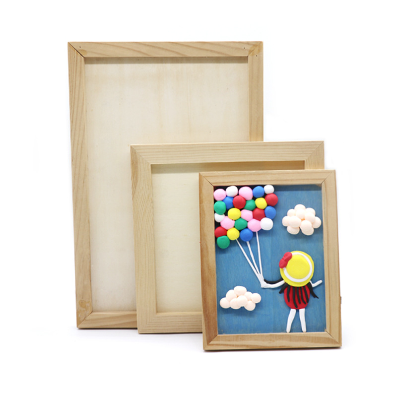 Blank Wooden Picture Frame Children's Handmade DIY Clay Picture Frame Pearl Mud Snowflake Mud Making Wooden White Picture Frame