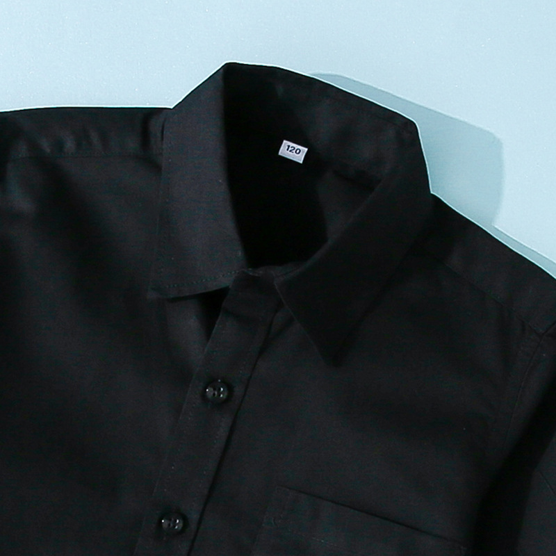Boys' Black Shirt Cotton Long Sleeve Spring and Autumn New Children's Middle and Big Children's White Shirt Boys' Dress Top